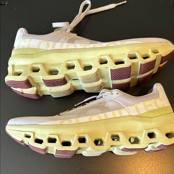 On Cloud Women's Athletic Shoes in White and Yellow - Picture 6 of 8